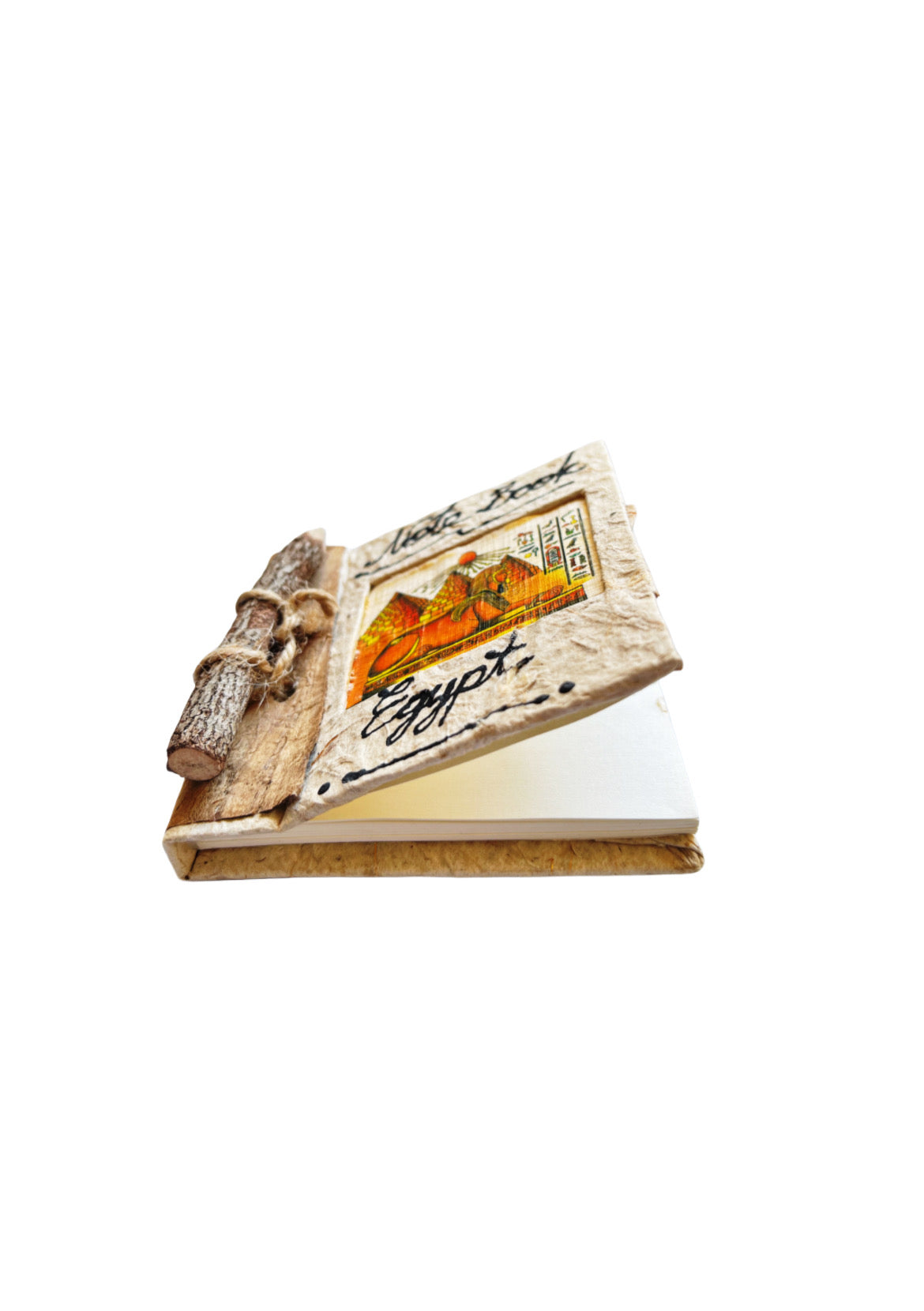 Pyramids and Sphinx Handcrafted Papyrus Medium Notebook with a Wooden Pen